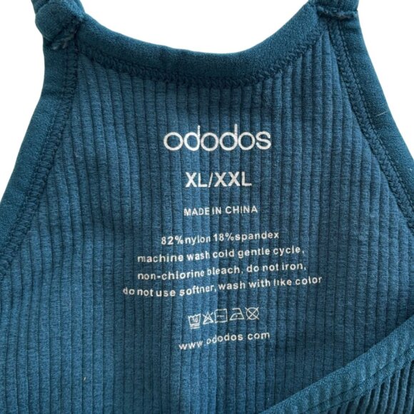 Ododos teal seamless rib knit cropped camisole halter top size XL/XXL NWT - Picture 5 of 5